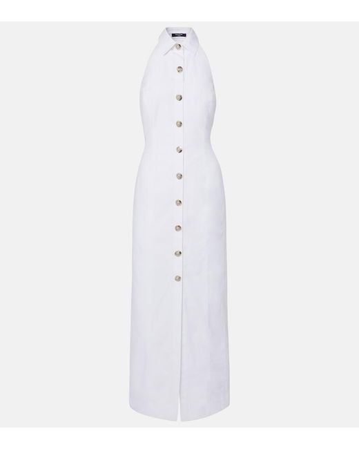 Balmain White Open-Back Buttoned Poplin Shirt Dress