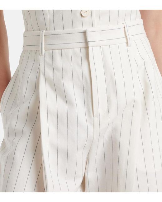 Ralph Lauren White Harlo Striped Cotton, Linen And Wool Pants