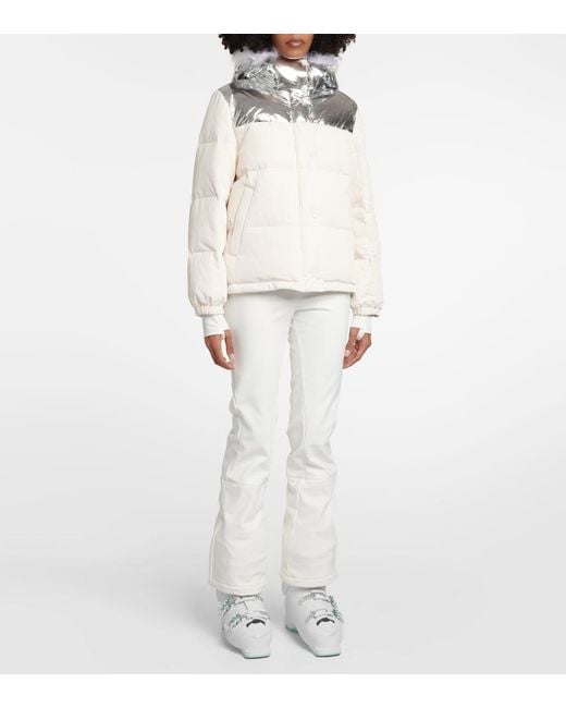 Yves Salomon White Shearling-Trimmed Down Jacket