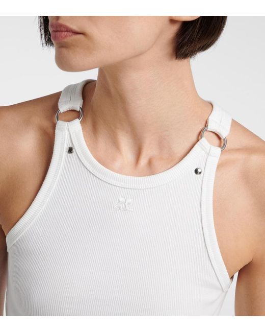 Courreges White Buckle 90's Ribbed-Knit Cotton Tank Top