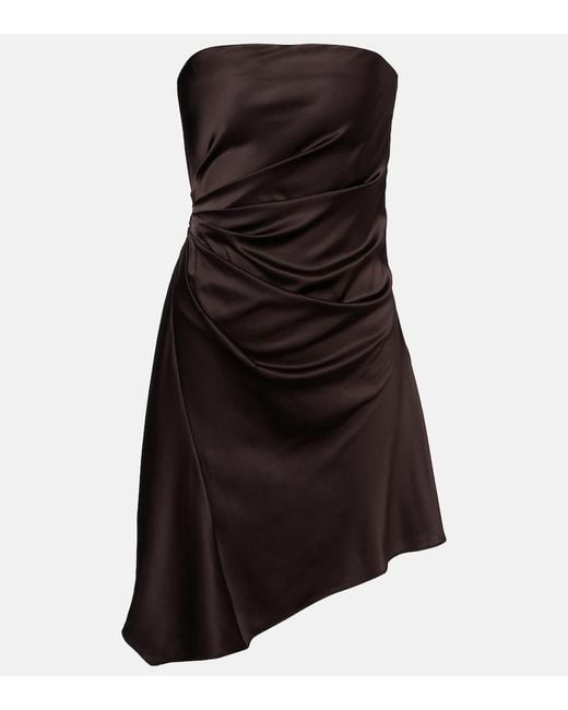 Staud Black Adriana Draped Silk-Blend Minidress