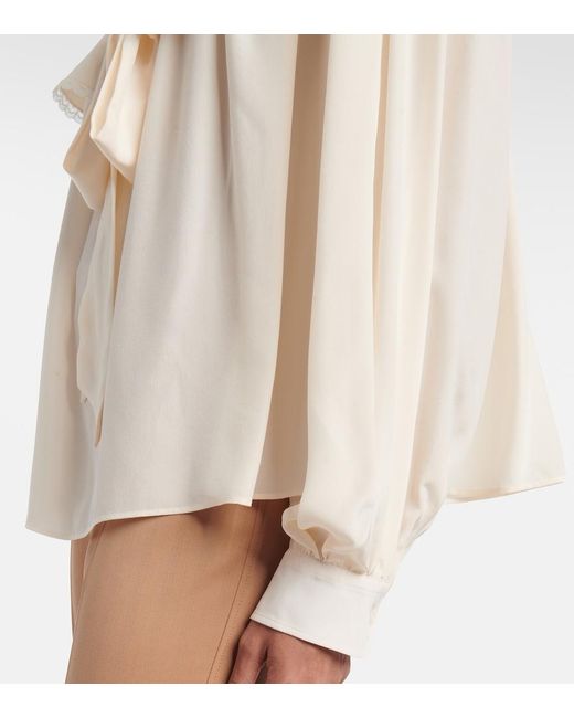 Stella McCartney Natural Bow-Detail Lace-Trimmed Silk Blouse