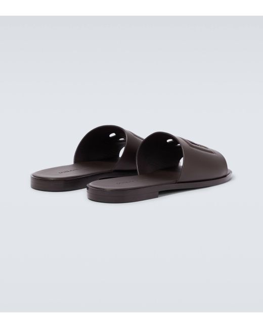 Dolce & Gabbana Brown Dg Leather Slides for men