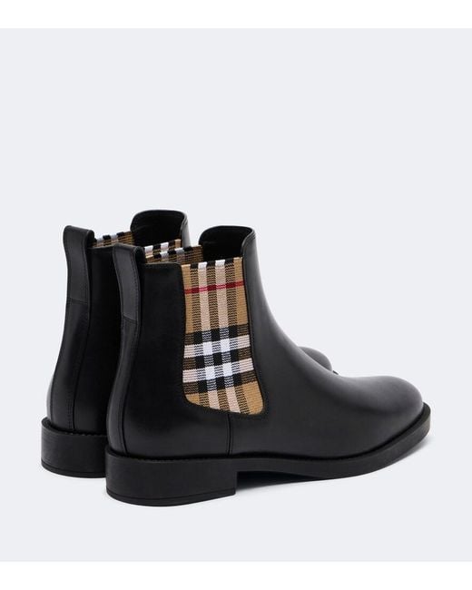 Burberry Black Check Leather Chelsea Boots