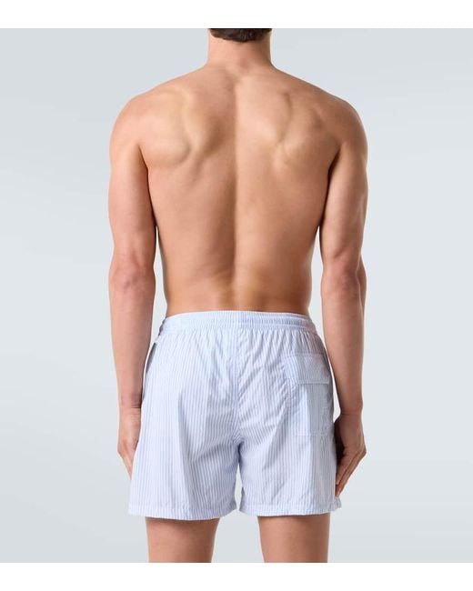 Thom Sweeney Blue Striped Swim Trunks for men