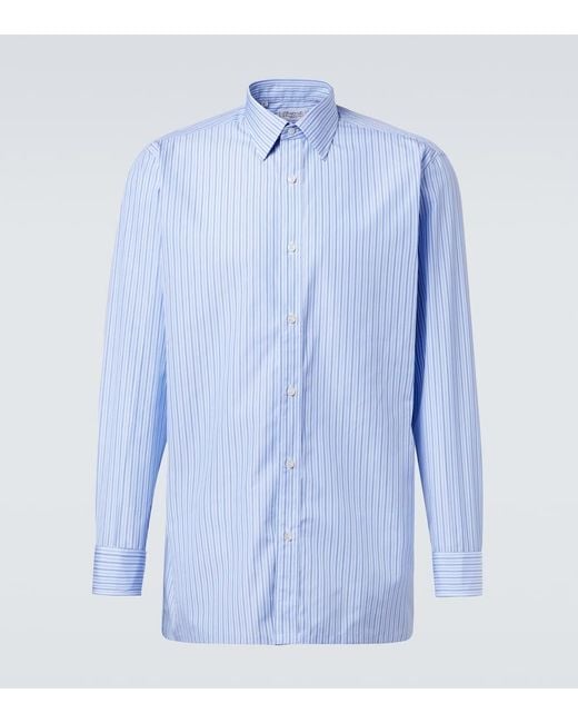 Charvet Blue Striped Cotton Poplin Shirt for men
