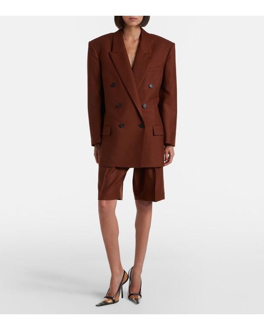 Saint Laurent Brown Double-Breasted Cashmere Blazer