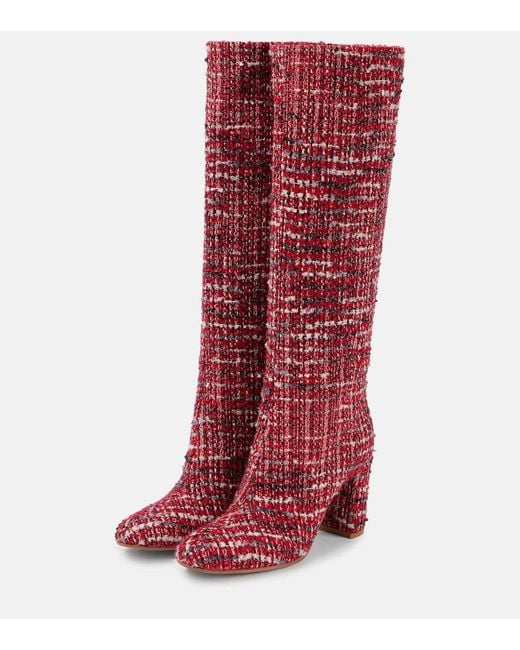 Gianvito Rossi Red Boucle Knee-High Boots