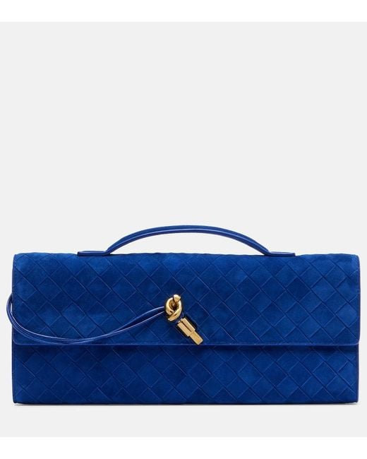 Bottega Veneta Blue Andiamo Long Intrecciato Suede Clutch