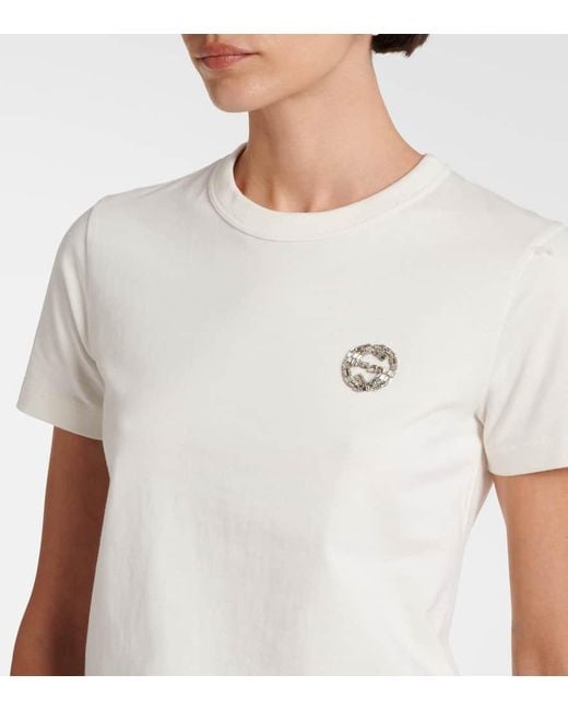 Camiseta Punto De Algodón Con Gg Entrelazada, Talla Gucci de color White
