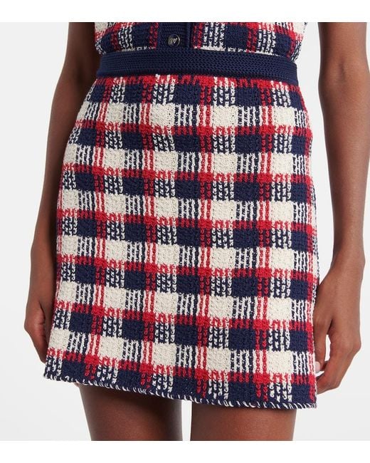 Valentino Red Checked Cotton Miniskirt