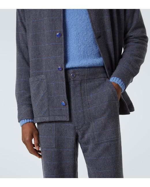 God's True Cashmere Blue Herringbone Checked Cashmere Straight Pants for men