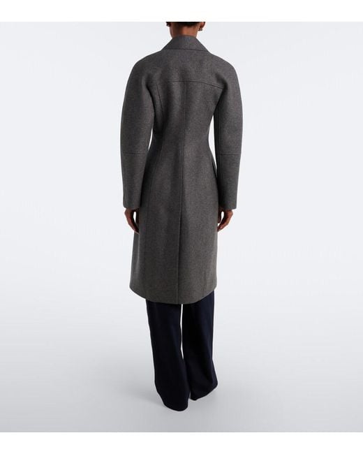 Jil Sander Gray Double-Breasted Virgin Wool Coat
