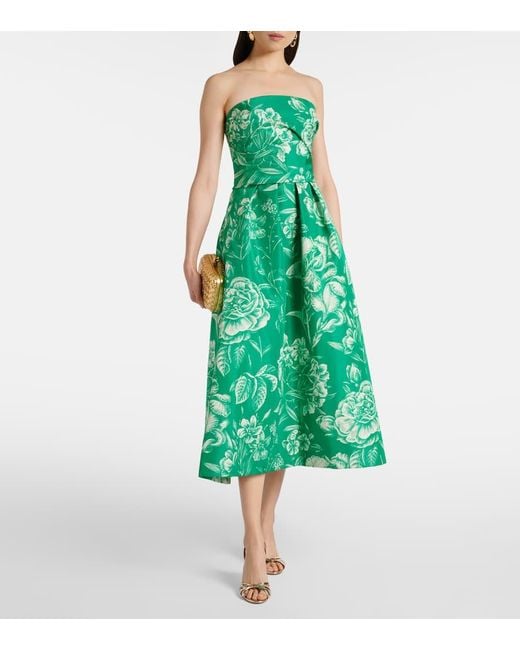 Monique Lhuillier Green Strapless Silk Gown