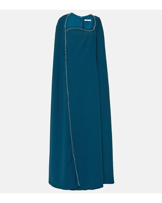 Safiyaa Blue Mattia Embellished Caped Crepe Gown