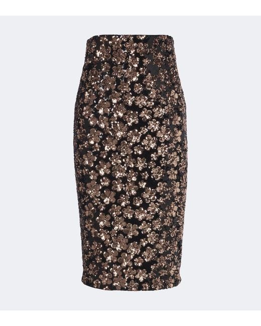 Max Mara Brown Floral Sequined Midi Skirt