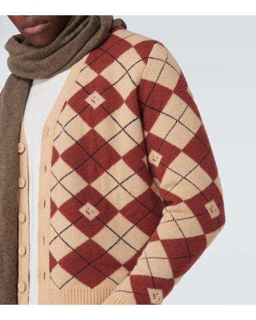 Cardigan Argyle in misto lana jacquard di Acne in Brown da Uomo