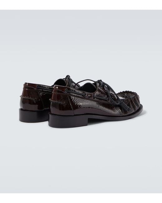 Dries Van Noten Black Patent Leather Boat Shoes for men