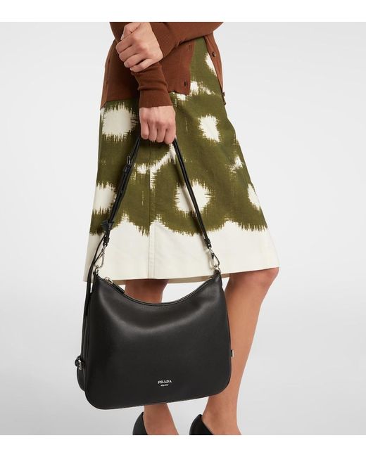 Prada Black Fold Large Leather Shoulder Bag