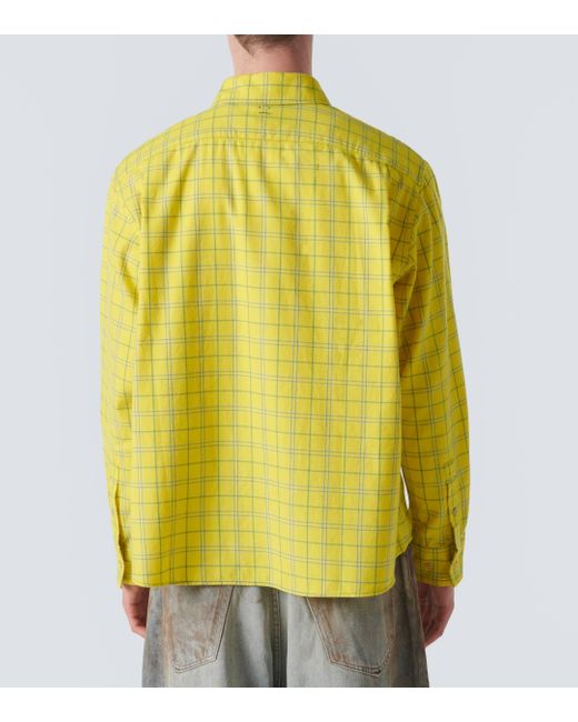 Acne Yellow Checked Cotton Shirt for men