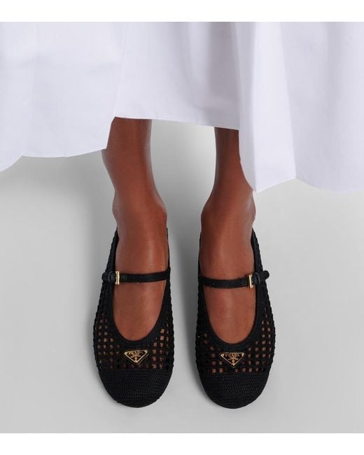 Prada Black Crochet Mary Jane Flats