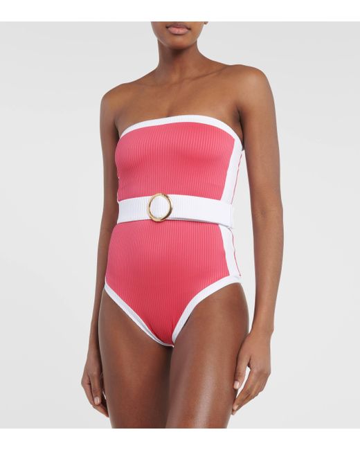 Alexandra Miro Red Whitney Belted Bandeau Swimsuit