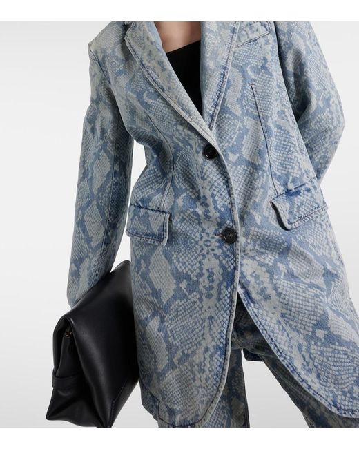 Sportmax Blue Snake-Effect Denim Blazer