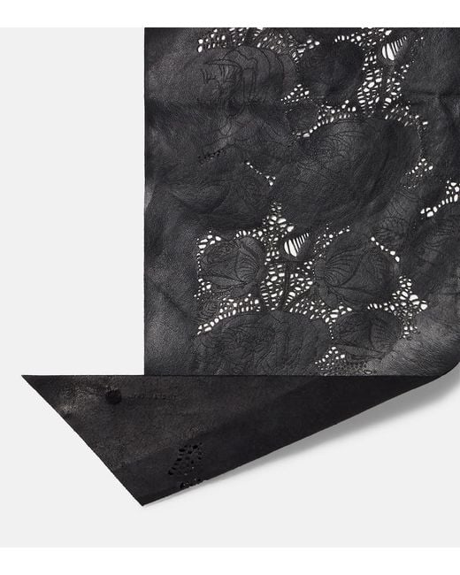 Magda Butrym Black Floral Perforated Leather Scarf