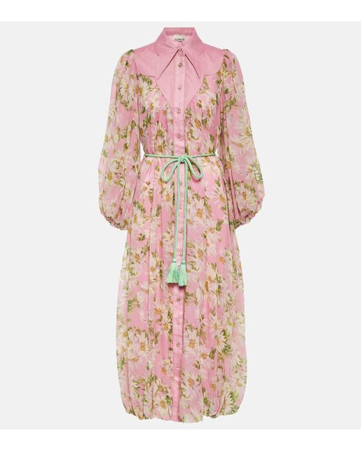 ALÉMAIS Silk Floral Midi Dress in Pink | Lyst Canada