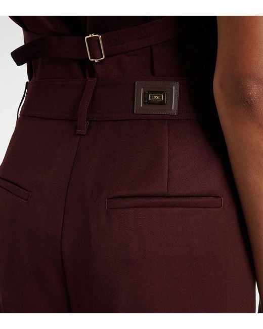 Max Mara Purple Pleated High-Rise Virgin Wool Straight Pants