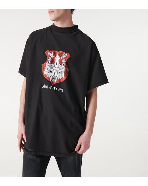 T-shirt oversize in jersey di cotone effetto consumato con stampa Antwerpen Inside Out di Balenciaga in Black da Uomo