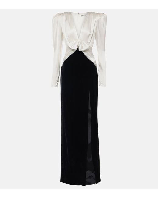 Alessandra Rich Black Bow-Detail Satin And Velvet Maxi Dress