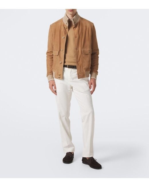Fedeli Brown Cashmere-Trimmed Suede Jacket for men