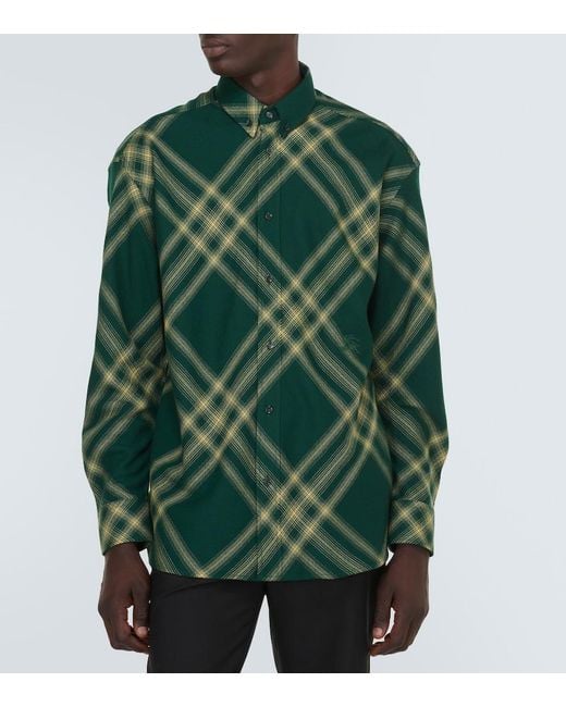 Burberry Green Check Wool Shirt for men