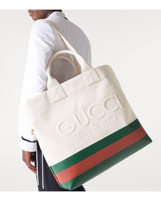 Gucci White Logo Canvas Tote Bag for men