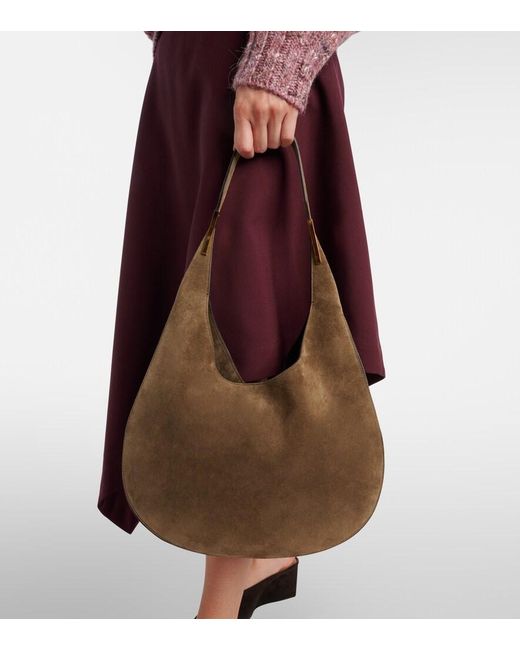 SAVETTE Brown Florence Medium Suede Shoulder Bag
