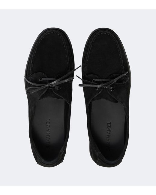 Saman Amel Black City Moc Suede Boat Shoes for men