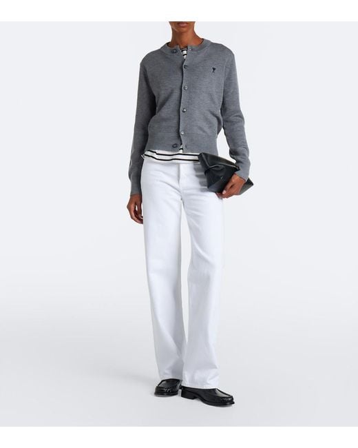 AMI Gray Ami De Cour Wool Cardigan
