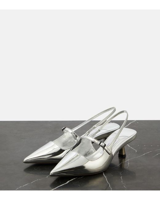 Jimmy Choo White Didi 45 Metallic Leather Slingback Pumps