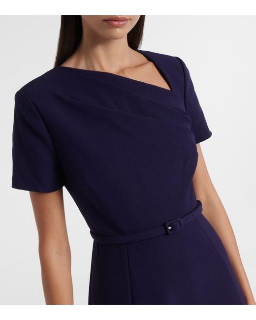 Roland Mouret Blue Asymmetric Belted Crepe Midi Dress