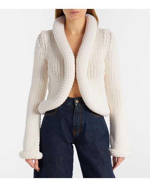 Alaïa White Padded Wool-Blend Cardigan