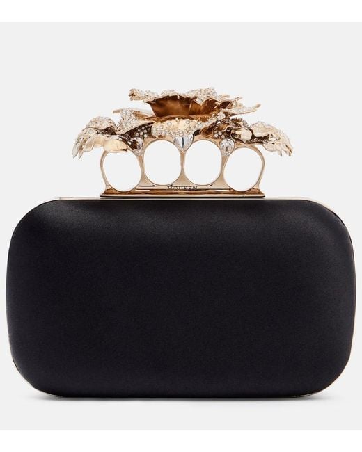 Alexander McQueen Black Clutch Carnation Knuckle Aus Satin