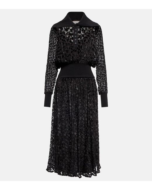 Tory Burch Black Velvet Devore Midi Dress