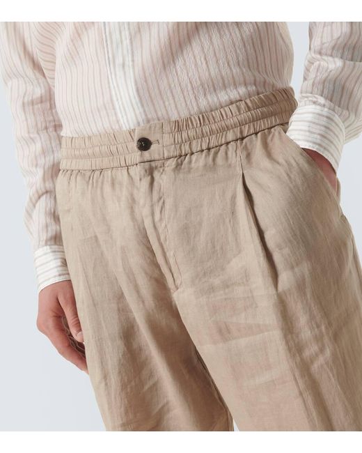 Pantalones chinos de lino plisados Giorgio Armani de hombre de color Natural