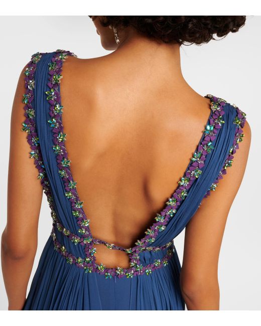 Costarellos Blue Madison Silk Chiffon Gown