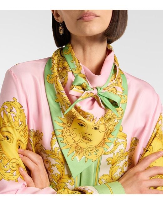 Versace Green Printed Silk Twill Scarf