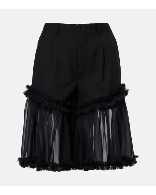 Noir Kei Ninomiya Black Ruffled Tulle And Wool Shorts
