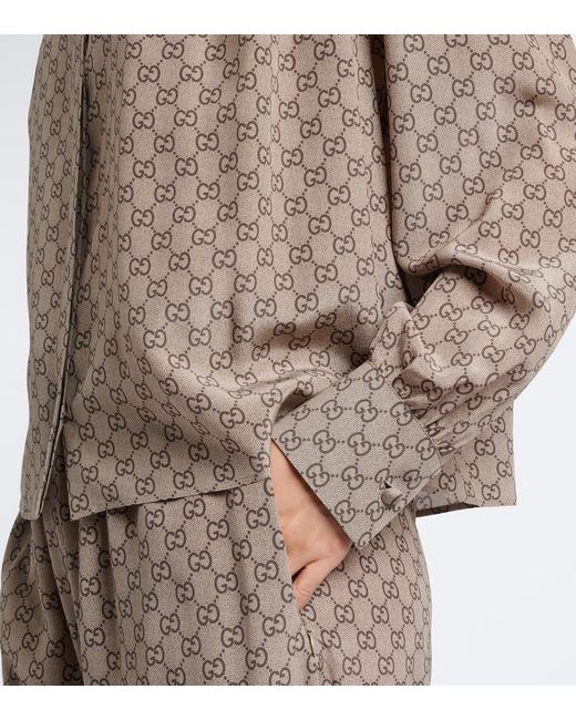Gucci Brown Gg Silk Crepe De Chine Blouse
