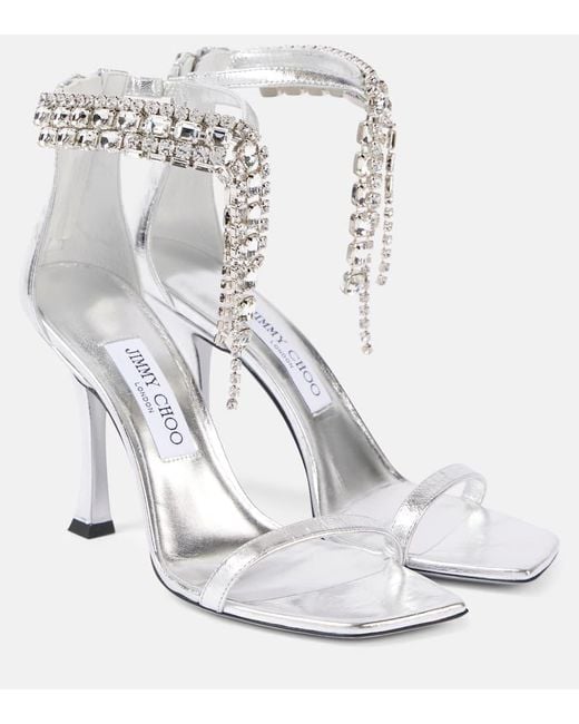 Jimmy Choo White Sandalen Verity 100 Aus Leder Mit Kristallen