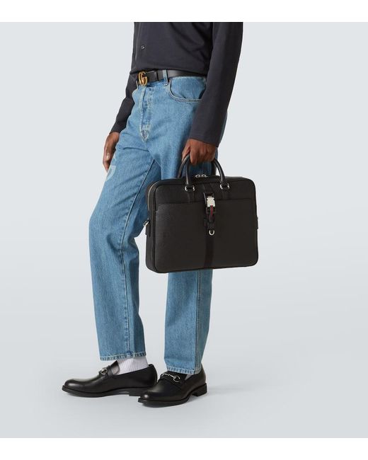 Gucci Aktentasche Web Stripe Medium Aus Leder in Black für Herren